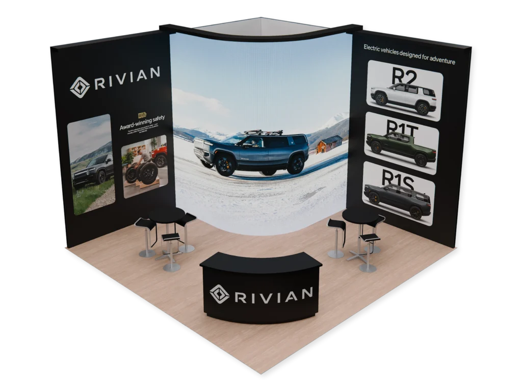 A exhibit booth for Rivian.