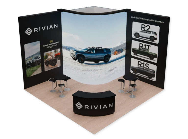 A exhibit booth for Rivian.